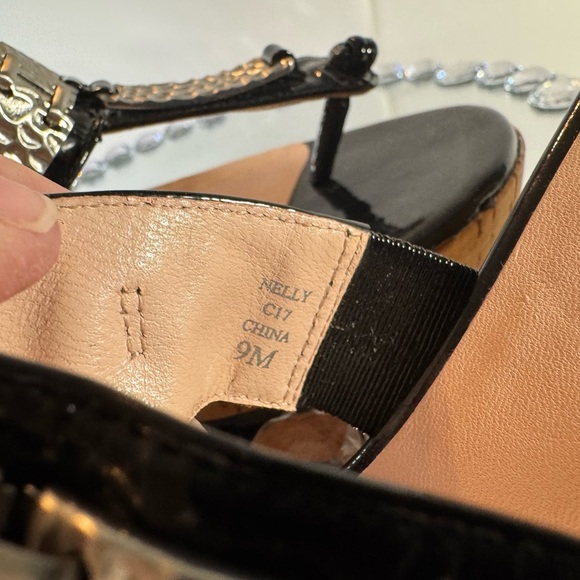 TARYN ROSE, 🌹 Elegant Black and Tan Wedge Shoes with Ornate Metal Buckle EUC - Picture 9 of 13